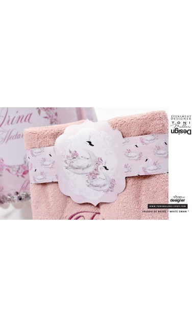 Trusou de botez cu lebede si motive florale personalizat pentru fete, Lebada alba 42
